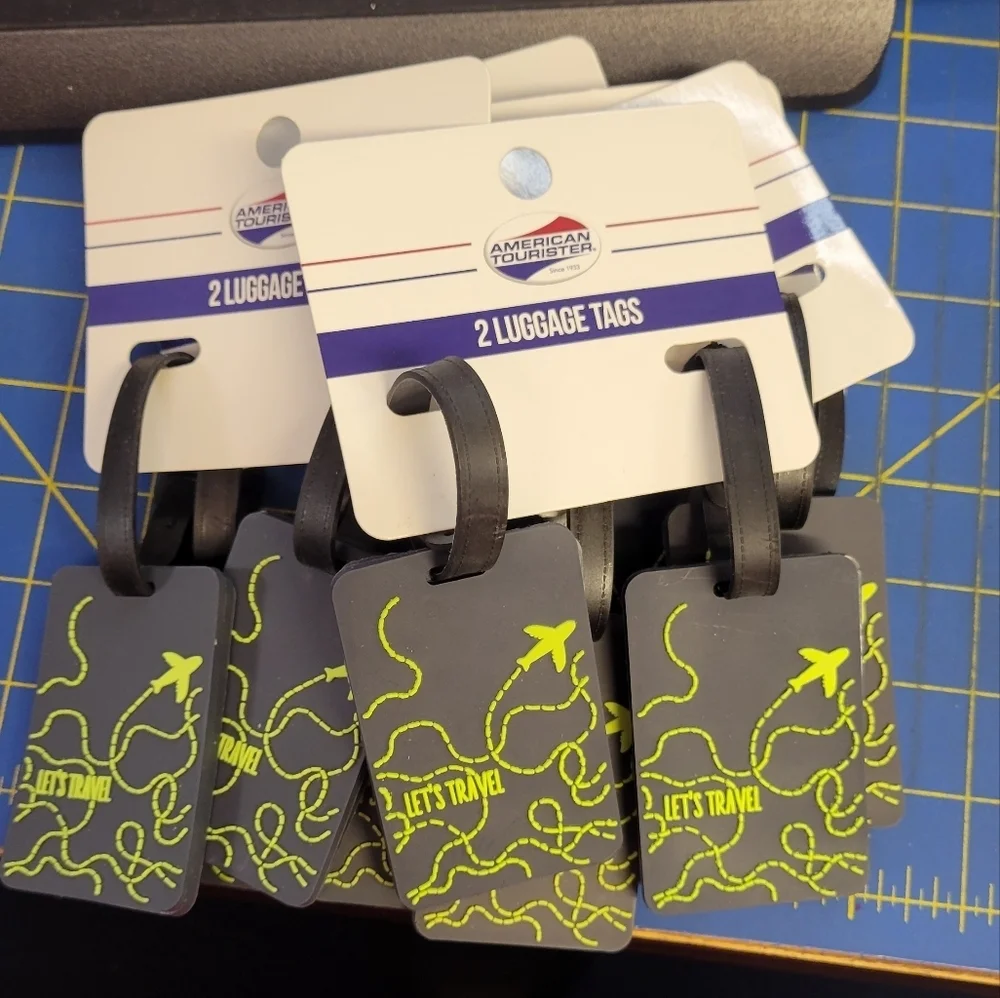 American Tourister 2 Luggage Tags Gray Green Lot of 6 packs (12 tags)